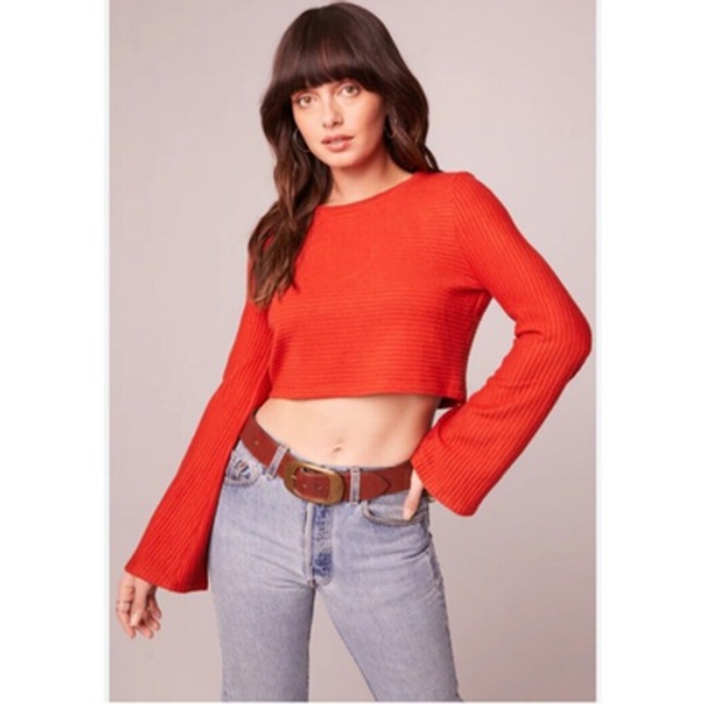 Band Of The Free Alize Rust Long Bell Sleeve Crop Top Key Hole Womens Size Med